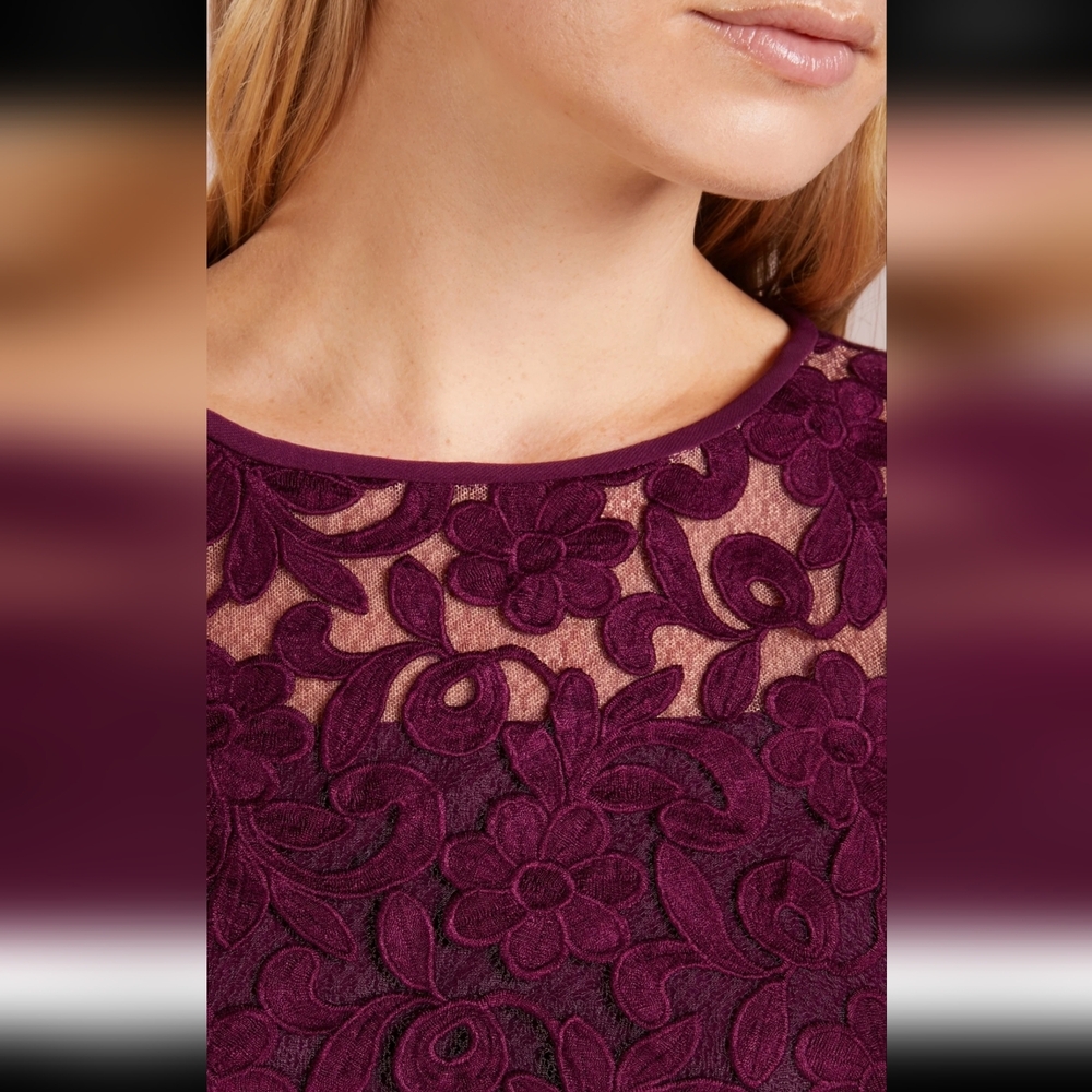 Ralph Lauren Maroon Red Floral Lace Above The Knee Dress Size 8 - Picture 5 of 6